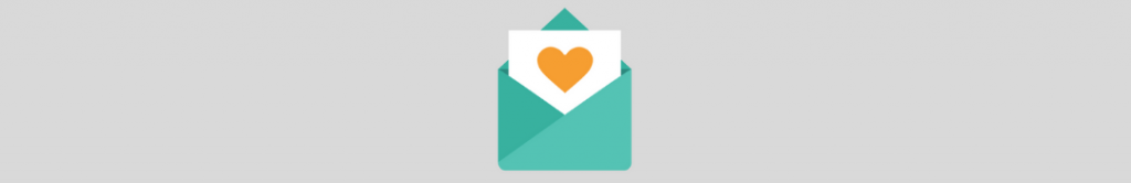icon of a letter with piece of paper coming out of it, with a heart